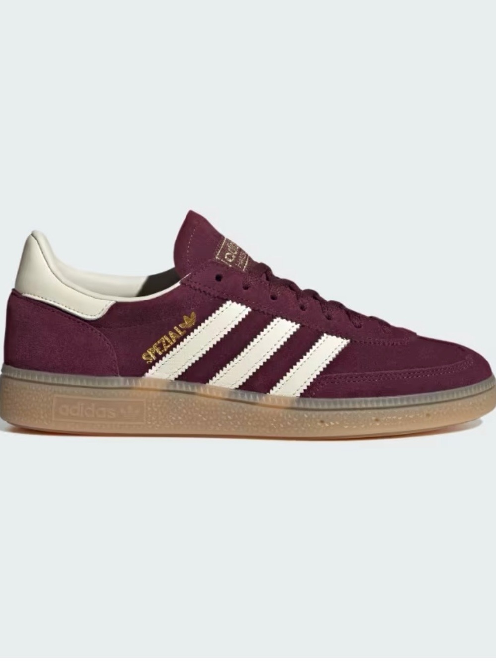 adidas Burgundy Suede Spezial Sneakers with Cream Stripes